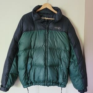 Vintage Eddie Bauer Green And Black Down Short Puffer Jacket 90s Streetwear Sz M
